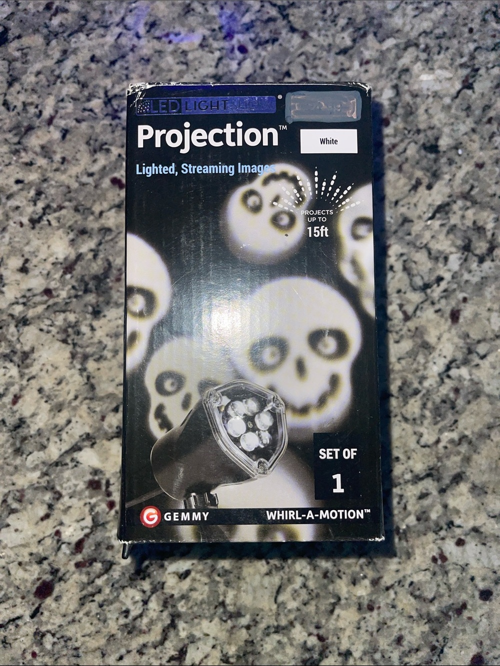 Gemmy White LED Projection Whirl-A-Motion Skull Light